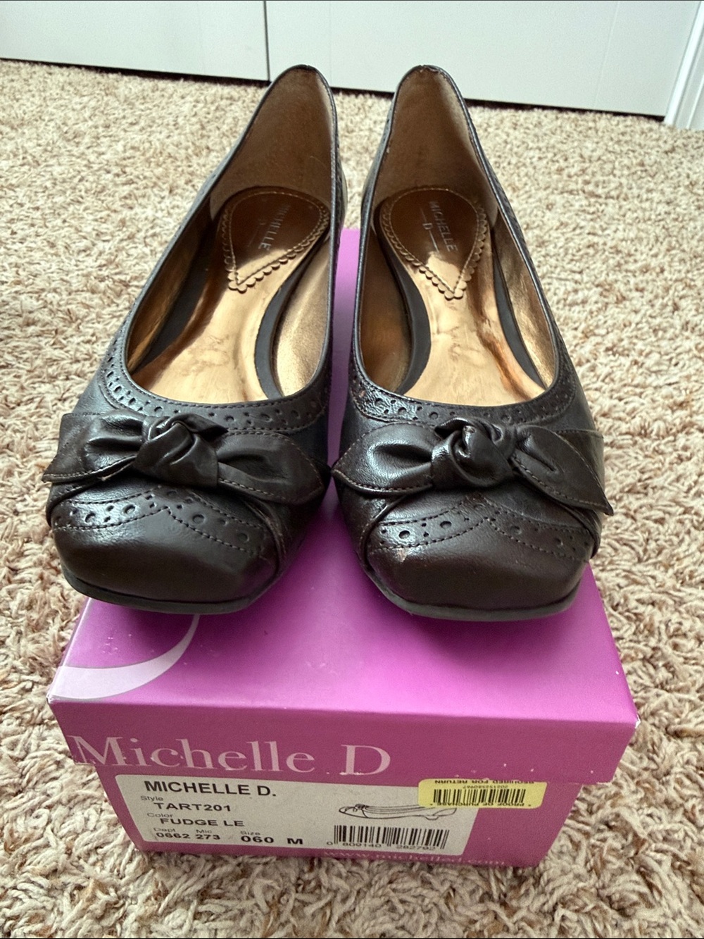 Michelle D Dark Brown Knot-Front Leather kitten heel